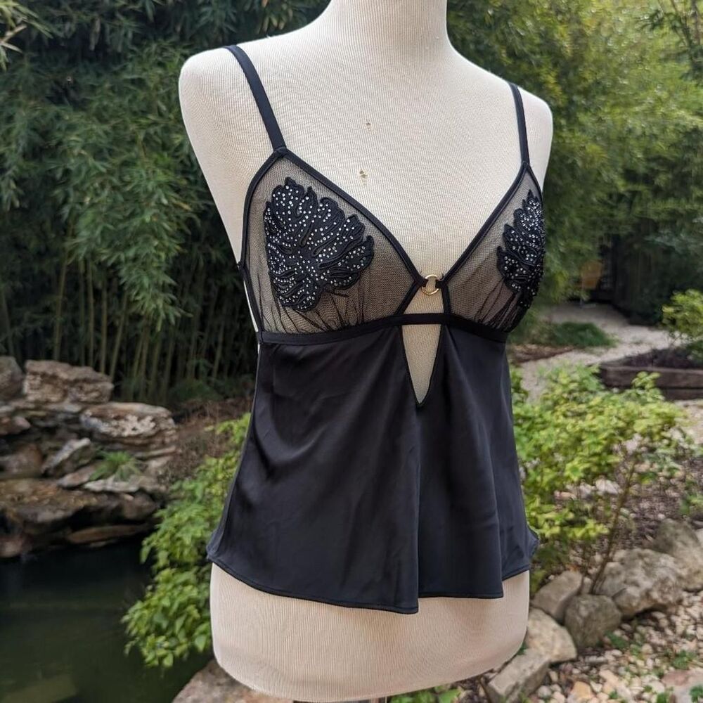 Victoria's Secret Women's Black Satin Monstera Lingerie y2k Small /Medium